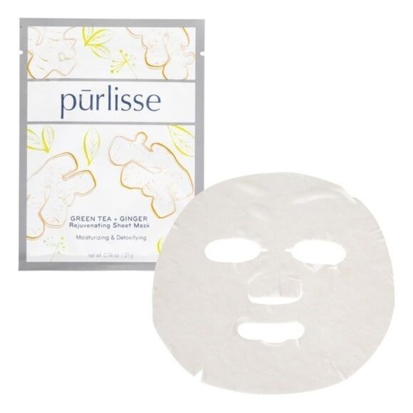 Purlisse Green Tea Ginger Rejuvenating Sheet Face Masks Spa Facial Moisturizes - Picture 1 of 4